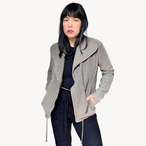 James Perse USA made taupe twill moto zip neutral minimalist oversized jacket 2